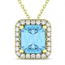 Emerald-Cut Blue Topaz & Diamond Pendant 18k Yellow Gold (3.11ct)