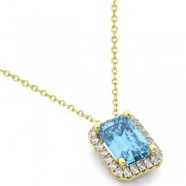 Emerald-Cut Blue Topaz & Diamond Pendant 18k Yellow Gold (3.11ct)