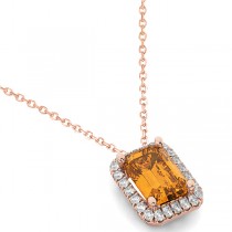 Emerald-Cut Citrine & Diamond Pendant 14k Rose Gold (3.11ct)
