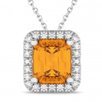 Emerald-Cut Citrine & Diamond Pendant 14k White Gold (3.11ct)