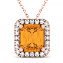 Emerald-Cut Citrine & Diamond Pendant 18k Rose Gold (3.11ct)