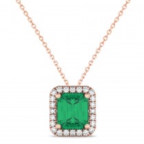 Emerald-Cut Emerald & Diamond Pendant 14k Rose Gold (3.11ct)