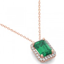 Emerald-Cut Emerald & Diamond Pendant 14k Rose Gold (3.11ct)