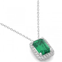 Emerald-Cut Emerald & Diamond Pendant 14k White Gold (3.11ct)