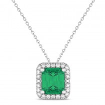 Emerald-Cut Emerald & Diamond Pendant 18k White Gold (3.11ct)