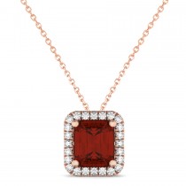 Emerald-Cut Garnet & Diamond Pendant 14k Rose Gold (3.11ct)