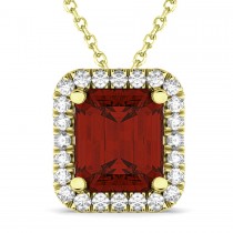 Emerald-Cut Garnet & Diamond Pendant 14k Yellow Gold (3.11ct)
