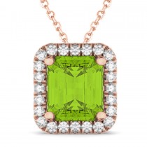 Emerald-Cut Peridot & Diamond Pendant 14k Rose Gold (3.11ct)