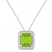 Emerald-Cut Peridot & Diamond Pendant 14k White Gold (3.11ct)