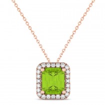 Emerald-Cut Peridot & Diamond Pendant 18k Rose Gold (3.11ct)