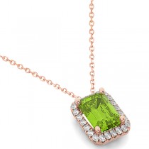 Emerald-Cut Peridot & Diamond Pendant 18k Rose Gold (3.11ct)