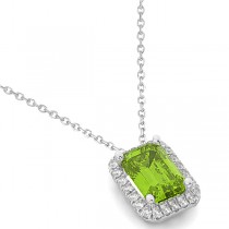 Emerald-Cut Peridot & Diamond Pendant 18k White Gold (3.11ct)