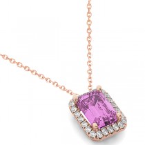 Emerald-Cut Pink Sapphire & Diamond Pendant 14k Rose Gold (3.11ct)