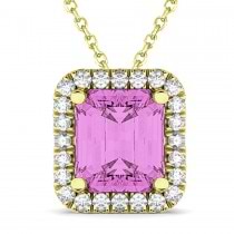 Emerald-Cut Pink Sapphire & Diamond Pendant 14k Yellow Gold (3.11ct)