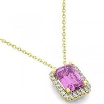 Emerald-Cut Pink Sapphire & Diamond Pendant 14k Yellow Gold (3.11ct)