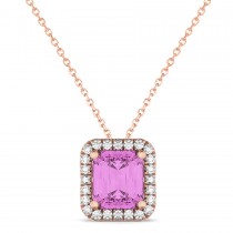 Emerald-Cut Pink Sapphire & Diamond Pendant 18k Rose Gold (3.11ct)
