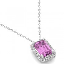 Emerald-Cut Pink Sapphire & Diamond Pendant 18k White Gold (3.11ct)