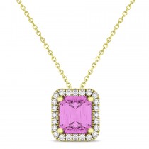Emerald-Cut Pink Sapphire & Diamond Pendant 18k Yellow Gold (3.11ct)