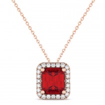 Emerald-Cut Ruby & Diamond Pendant 14k Rose Gold (3.11ct)