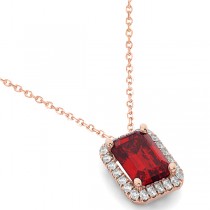 Emerald-Cut Ruby & Diamond Pendant 14k Rose Gold (3.11ct)