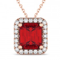 Emerald-Cut Ruby & Diamond Pendant 18k Rose Gold (3.11ct)