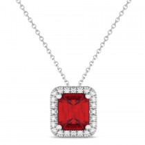 Emerald-Cut Ruby & Diamond Pendant 18k White Gold (3.11ct)
