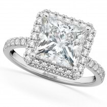 Princess Cut Halo Diamond Engagement Ring 14K White Gold (3.58ct)