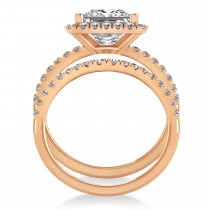 Diamond Princess-Cut Halo Bridal Set 14k Rose Gold (3.85ct)