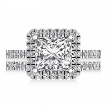 Diamond Princess-Cut Halo Bridal Set 14k White Gold (3.85ct)