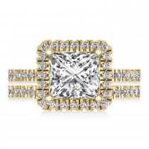 Diamond Princess-Cut Halo Bridal Set 14k Yellow Gold (3.85ct)