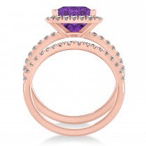 Amethyst & Diamonds Princess-Cut Halo Bridal Set 14K Rose Gold (3.74ct)