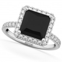 Black & White Diamonds Princess-Cut Halo Bridal Set 14K White Gold (3.85ct)