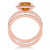 Citrine & Diamonds Princess-Cut Halo Bridal Set 14K Rose Gold (3.74ct)