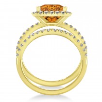 Citrine & Diamonds Princess-Cut Halo Bridal Set 14K Yellow Gold (3.74ct)