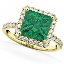 Emerald & Diamonds Princess-Cut Halo Bridal Set 14K Yellow Gold (3.84ct)