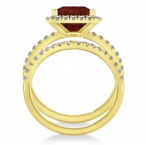 Garnet & Diamonds Princess-Cut Halo Bridal Set 14K Yellow Gold (3.74ct)