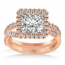 Lab Grown & White Diamonds Princess-Cut Halo Bridal Set 14K Rose Gold (3.85ct)