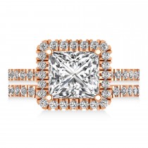 Lab Grown & White Diamonds Princess-Cut Halo Bridal Set 14K Rose Gold (3.85ct)