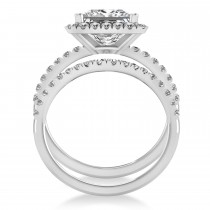 Lab Grown & White Diamonds Princess-Cut Halo Bridal Set 14K White Gold (3.85ct)