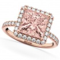 Morganite & Diamonds Princess-Cut Halo Bridal Set 14K Rose Gold (3.74ct)
