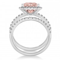 Morganite & Diamonds Princess-Cut Halo Bridal Set 14K White Gold (3.74ct)