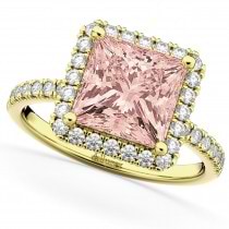 Morganite & Diamonds Princess-Cut Halo Bridal Set 14K Yellow Gold (3.74ct)