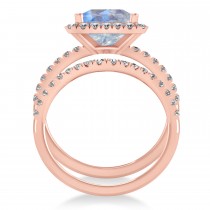 Moonstone & Diamonds Princess-Cut Halo Bridal Set 14K Rose Gold (3.74ct)