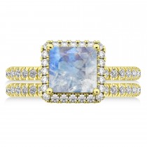 Moonstone & Diamonds Princess-Cut Halo Bridal Set 14K Yellow Gold (3.74ct)