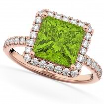 Peridot & Diamonds Princess-Cut Halo Bridal Set 14K Rose Gold (3.74ct)