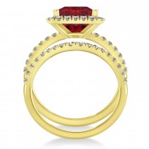Ruby & Diamonds Princess-Cut Halo Bridal Set 14K Yellow Gold (3.74ct)