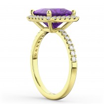 Princess Cut Halo Amethyst & Diamond Engagement Ring 14K Yellow Gold 3.47ct