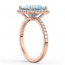 Princess Cut Halo Aquamarine & Diamond Engagement Ring 14K Rose Gold 3.47ct