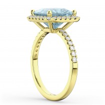 Princess Cut Halo Aquamarine & Diamond Engagement Ring 14K Yellow Gold 3.47ct