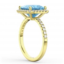 Princess Cut Halo Blue Topaz & Diamond Engagement Ring 14K Yellow Gold 3.47ct